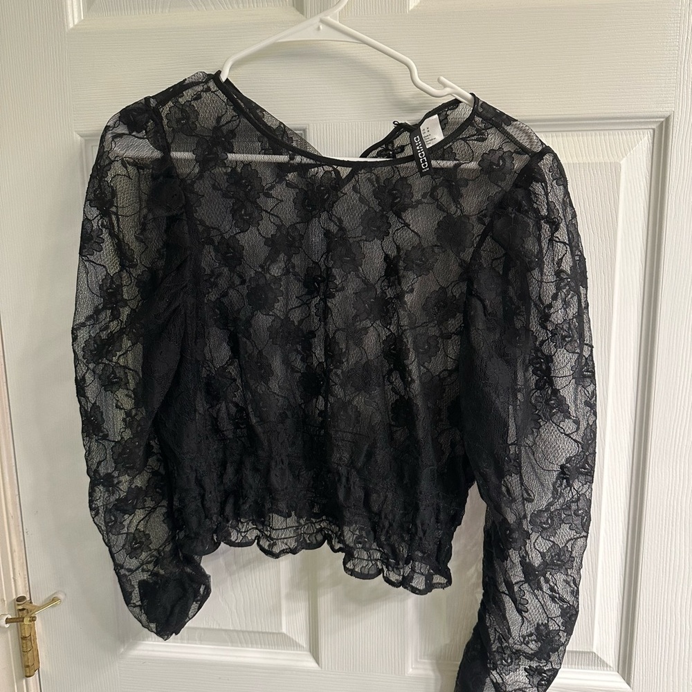 Black Flower Mesh Puffy Shirt